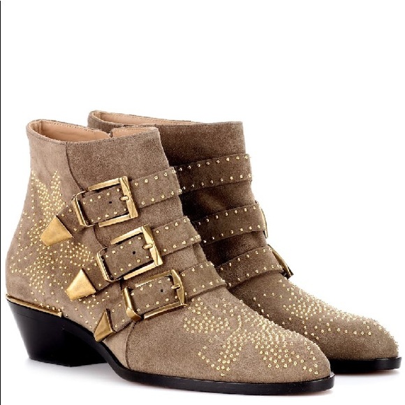 Chloe Shoes - Chloé / Susanna Greige Studded Suede Booties